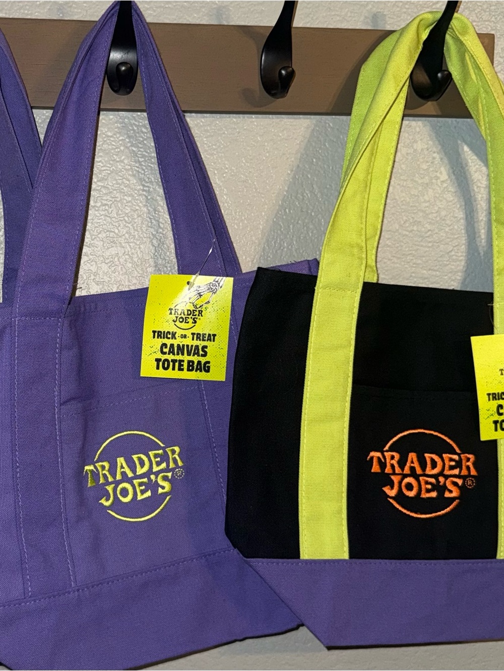 Trader Joe's Purple and Black Mini Tote bags set of two